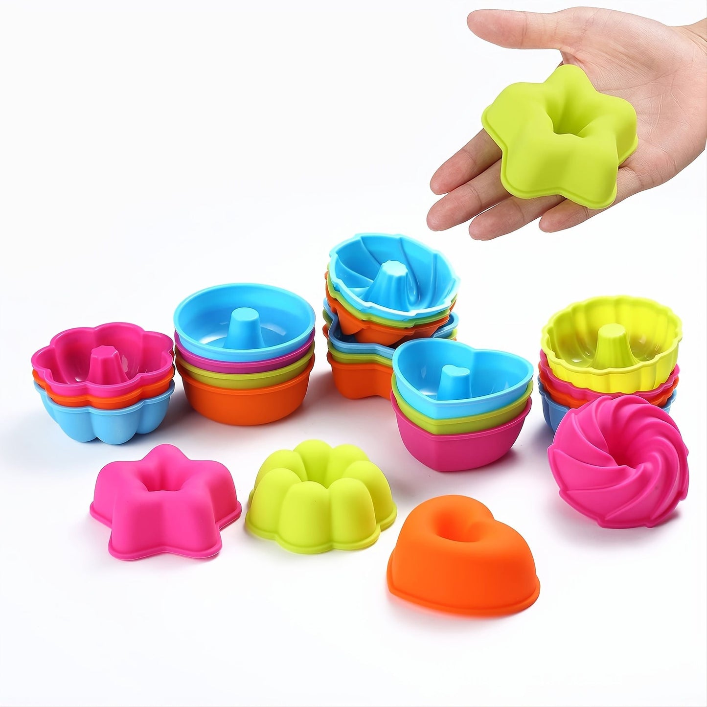 24pcs Silicone Molds; Nonstick Silicone Donut Mold; Silicone Baking Cups; Silicone Donut Pan; Muffin; Jello; Bagel Pan; Oven; Microwave; Dishwasher Safe; 2.95"×1.1"